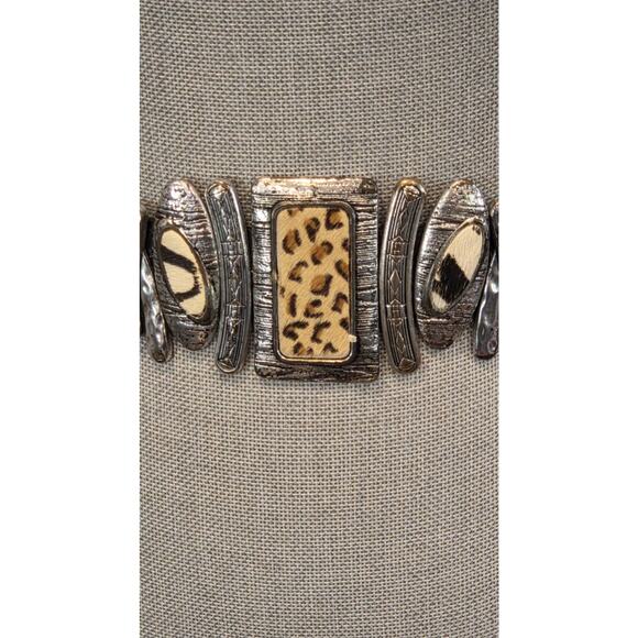Chico’s Black Snake Embossed Leather Belt Animal Hair Abstract Silver Buckle S main image 4